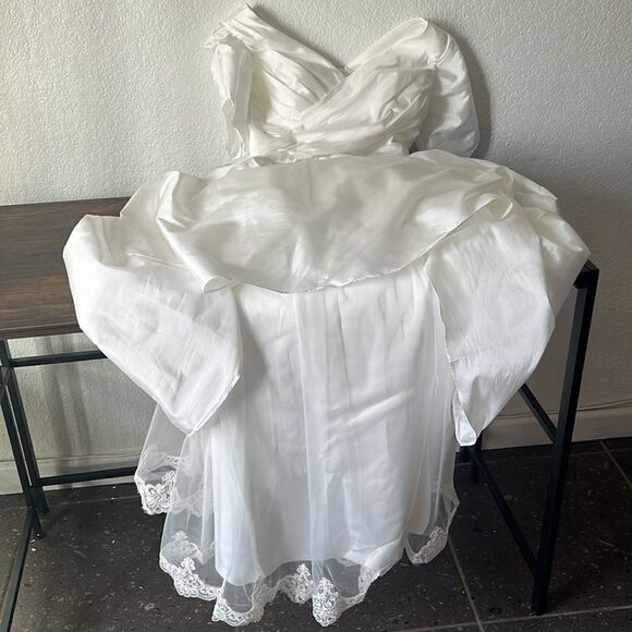 Classical A-Line V-Neck Short Sleeve Pleats Bohemain Lace Wedding  Dress - Picture 12 of 16